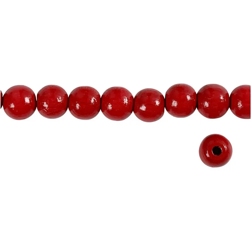 Holzperlen, D 10 mm, Lochgröße 3 mm, ca. 70 Stk, Rot, 20 g/ 1 Pck