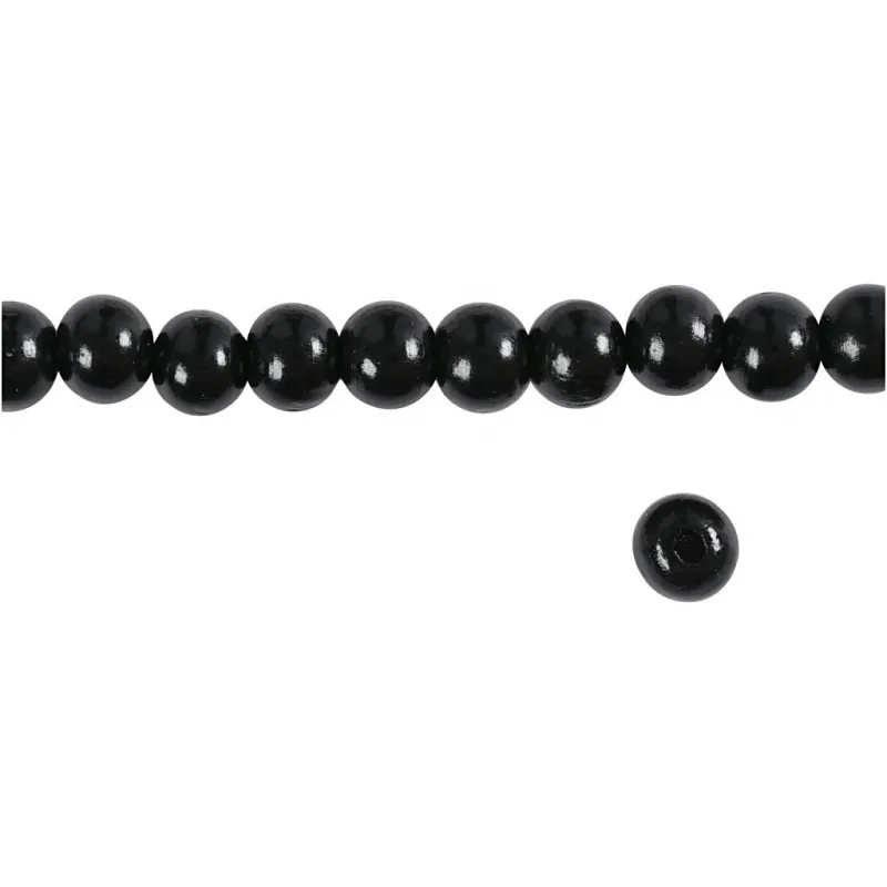 Holzperlen, D 10 mm, Lochgröße 3 mm, ca. 70 Stk, Schwarz, 20 g/ 1 Pck