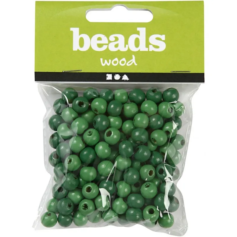 Holzperlen, D 10 mm, Lochgröße 3 mm, ca. 70 Stk, Grün, 20 g/ 1 Pck
