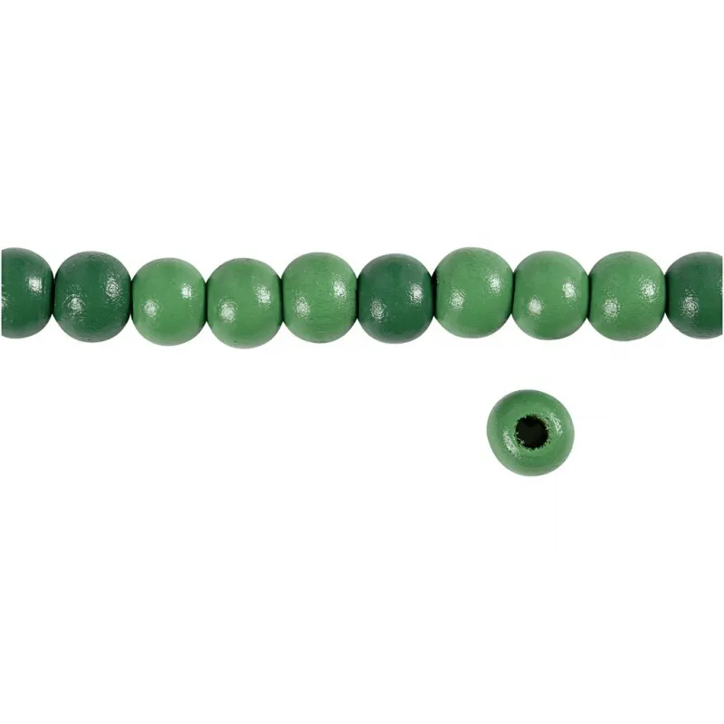 Holzperlen, D 10 mm, Lochgröße 3 mm, ca. 70 Stk, Grün, 20 g/ 1 Pck