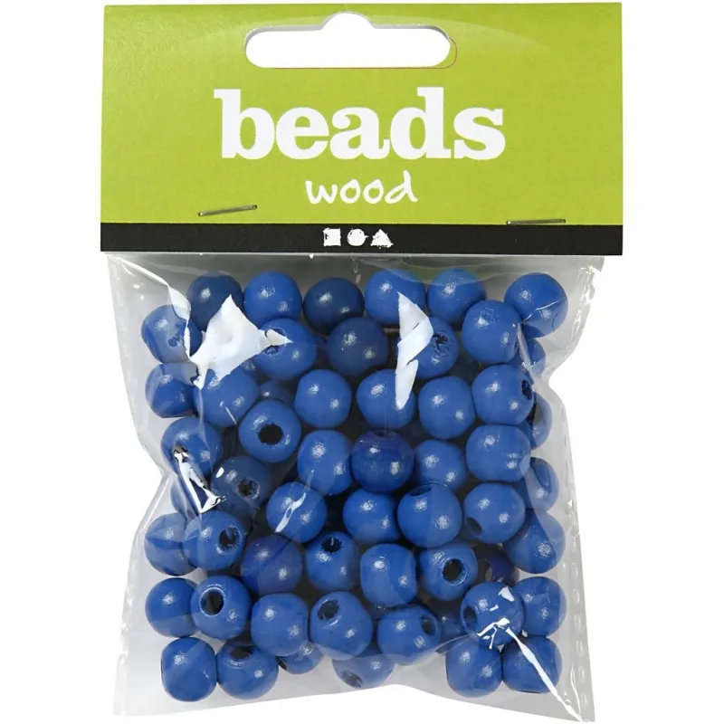 Holzperlen, D 10 mm, Lochgröße 3 mm, ca. 70 Stk, Blau, 20 g/ 1 Pck