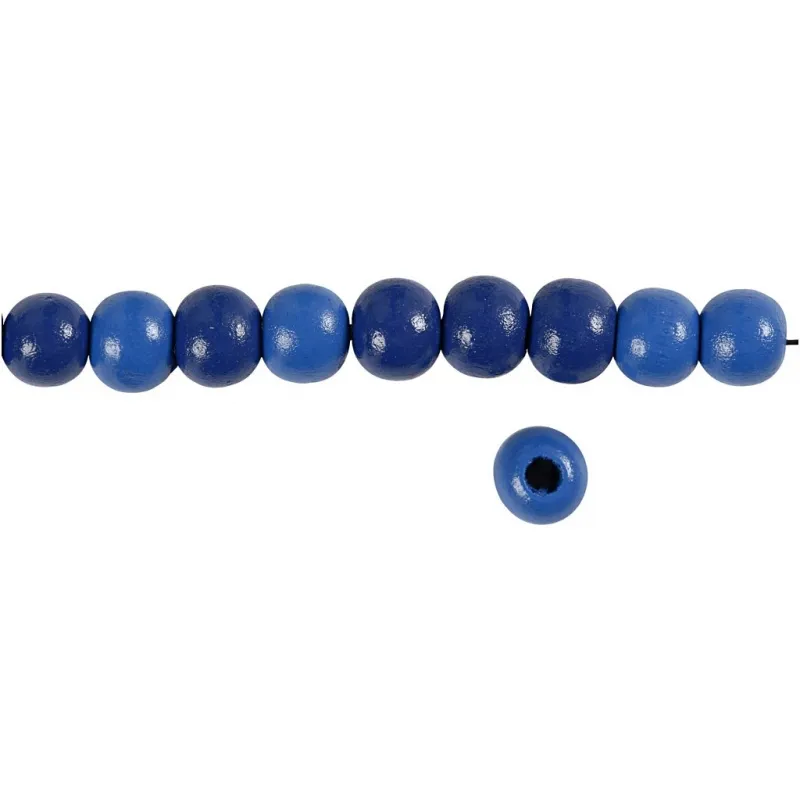 Holzperlen, D 10 mm, Lochgröße 3 mm, ca. 70 Stk, Blau, 20 g/ 1 Pck