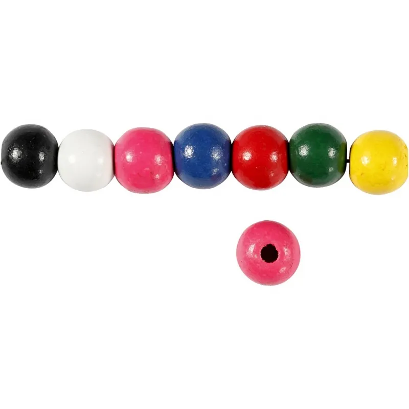 Holzperlen-Mix, D 10 mm, Lochgröße 3 mm, ca. 70 sort., Sortierte Farben, 20 g/ 1 Pck