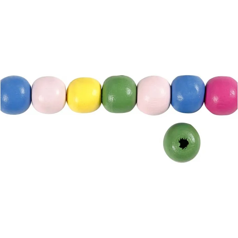 Holzperlen, D 10 mm, Lochgröße 2,5-3 mm, ca. 70 sort., Sortierte Farben, 22 g/ 1 Pck