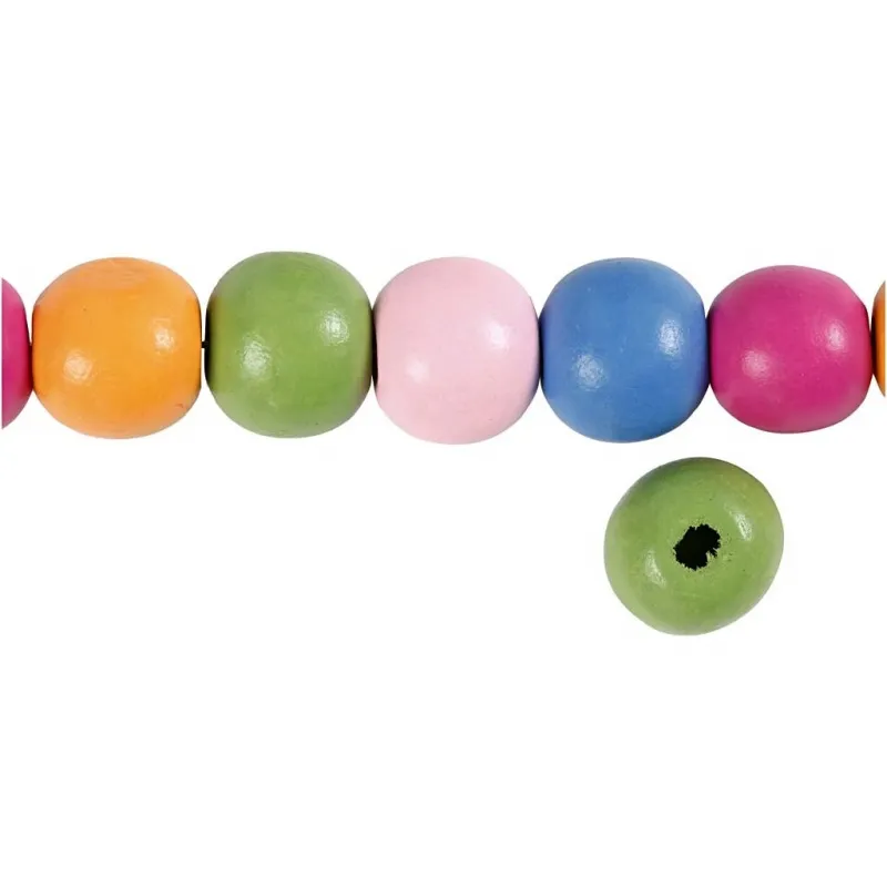 Holzperlen, D 12 mm, Lochgröße 2,5-3 mm, ca. 40 sort., Sortierte Farben, 22 g/ 1 Pck