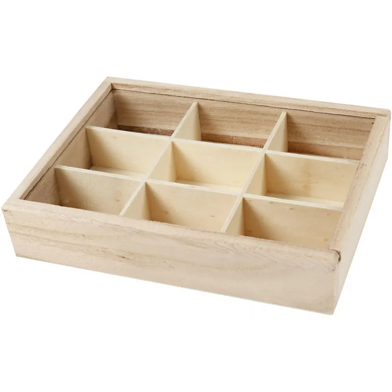 Holzkiste mit Fächern, T 3,5 cm, Größe 17x13 cm, 1 Stk