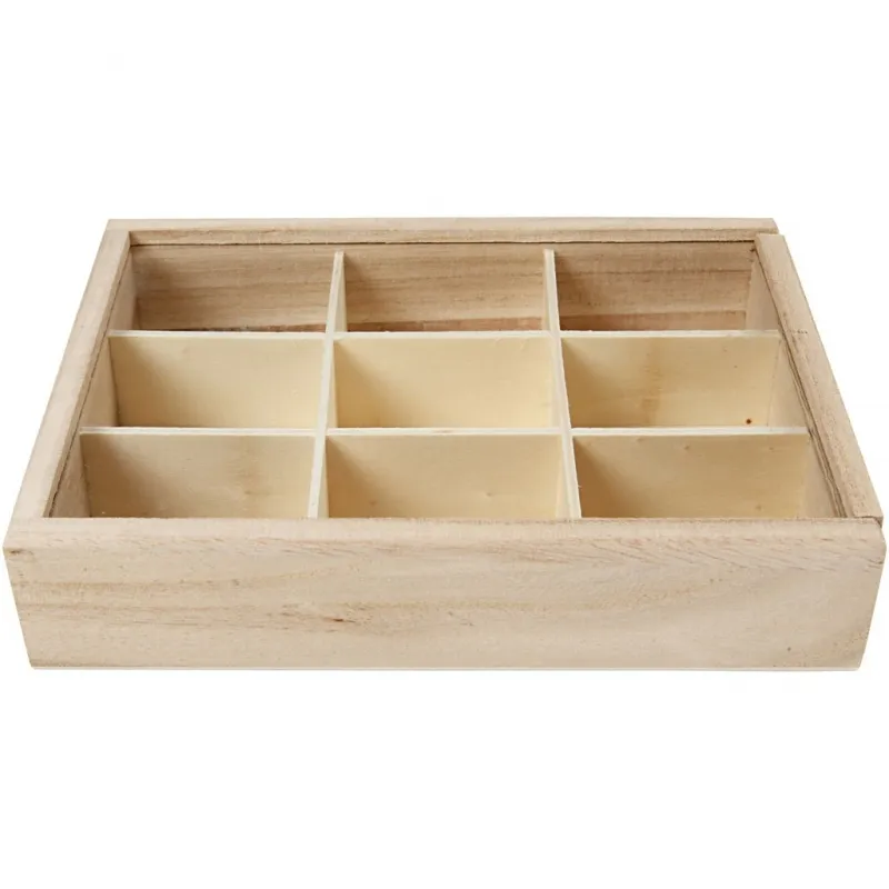 Holzkiste mit Fächern, T 3,5 cm, Größe 17x13 cm, 1 Stk