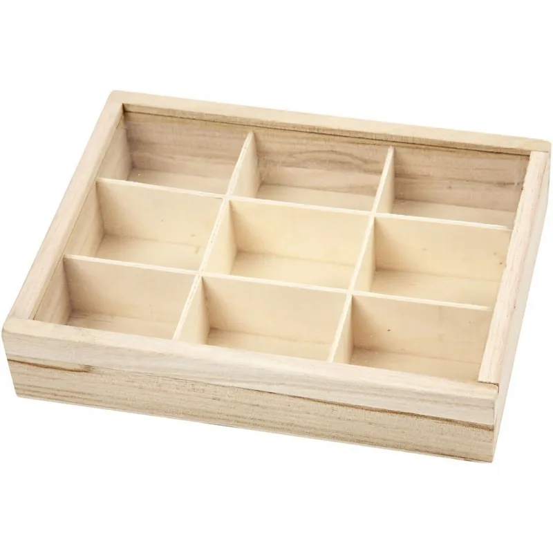 Holzkiste mit Fächern, T 3,5 cm, Größe 17x13 cm, 1 Stk