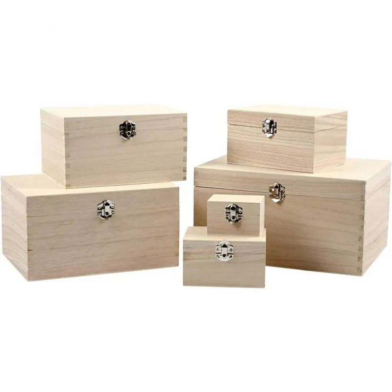 Holzkisten-Set, H 5+7+9+11+13+15 cm, L 8+11,8+15,8+20+24+27,7 cm, B 5,8+8,8+12+15+18+21 cm, 6 Stk/ 1 Set
