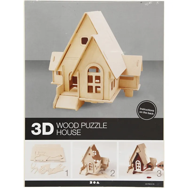 3D-Figuren zum Zusammensetzen, Haus mit Garage und Auffahrt, Größe 22,5x17,5x20,5, 1 Stk