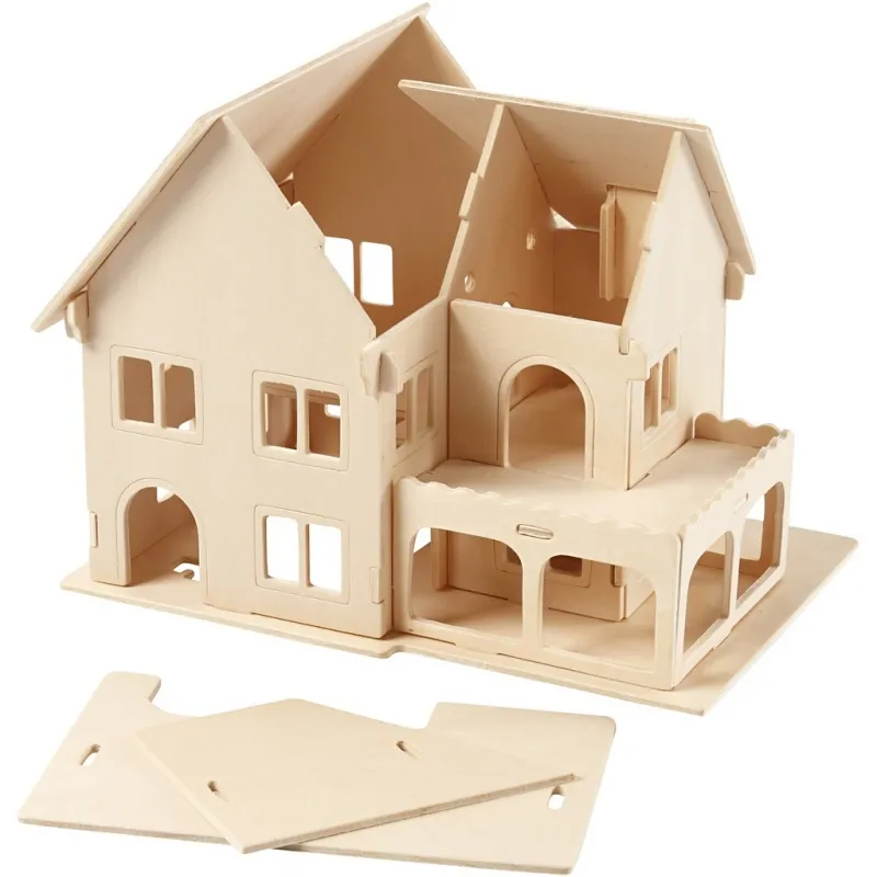 3D-Figuren zum Zusammensetzen, Haus mit Veranda, Größe 22,5x16x17,5, 1 Stk