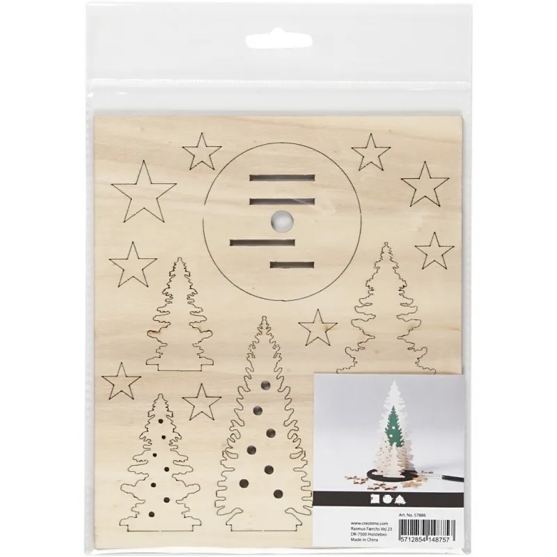 Zusammensteckbare Holzfiguren, Weihnachtsbäume, L 20 cm, B 17 cm, Dicke 3 mm, 1 Pck