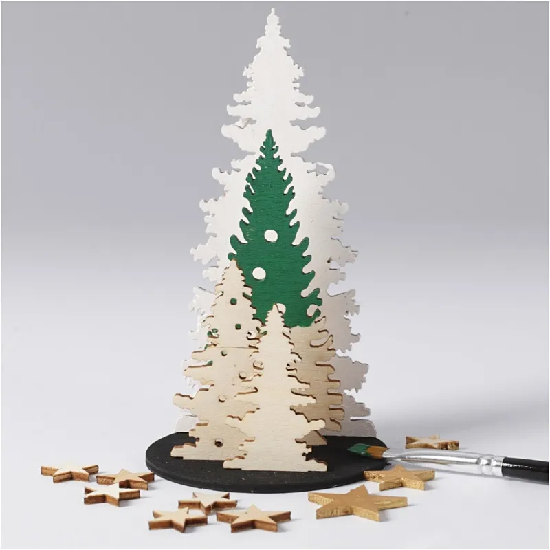 Zusammensteckbare Holzfiguren, Weihnachtsbäume, L 20 cm, B 17 cm, Dicke 3 mm, 1 Pck