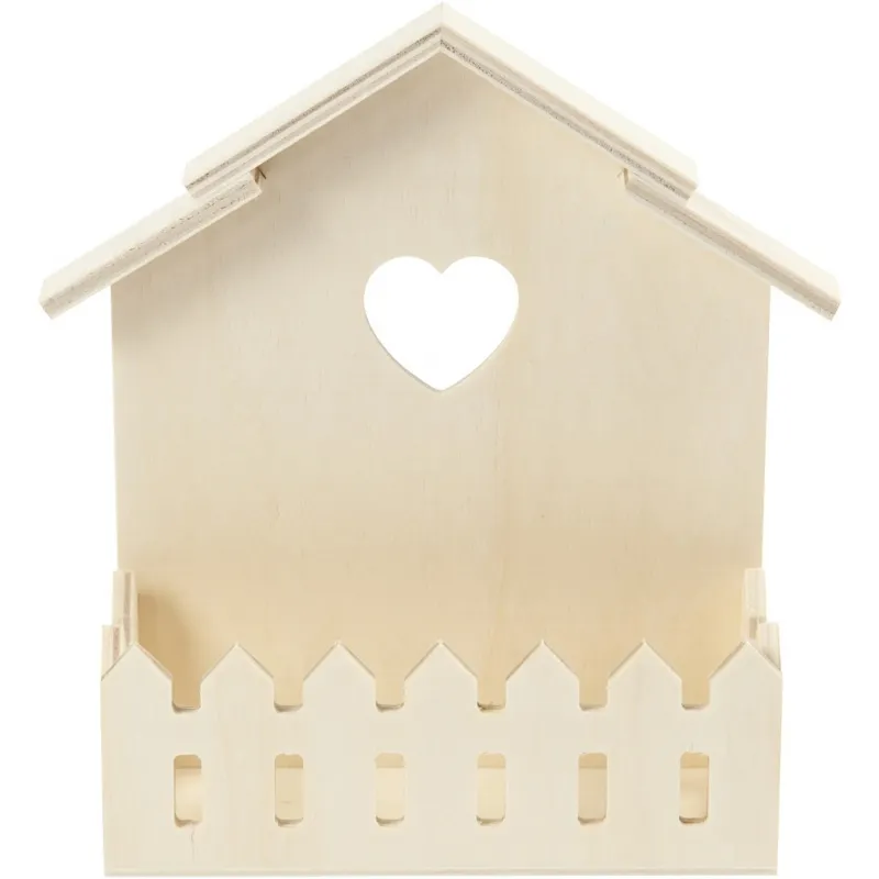 Haus mit Zaun, H 16,5 cm, T 5,5 cm, B 13 cm, 1 Stk