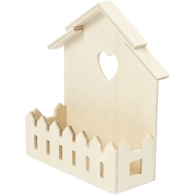 Haus mit Zaun, H 16,5 cm, T 5,5 cm, B 13 cm, 1 Stk