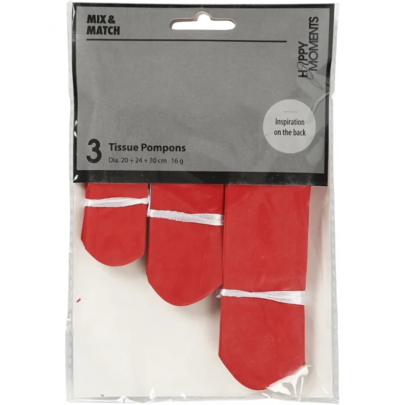 Seidenpapier-Pompons, D 20+24+30 cm, 16 g, Rot, 3 Stk/ 1 Pck
