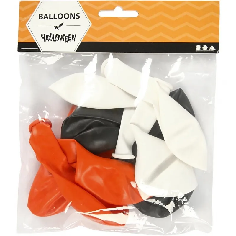 Luftballons, Rund, D 23-26 cm, Schwarz, Orange, Weiß, 10 Stk/ 1 Pck