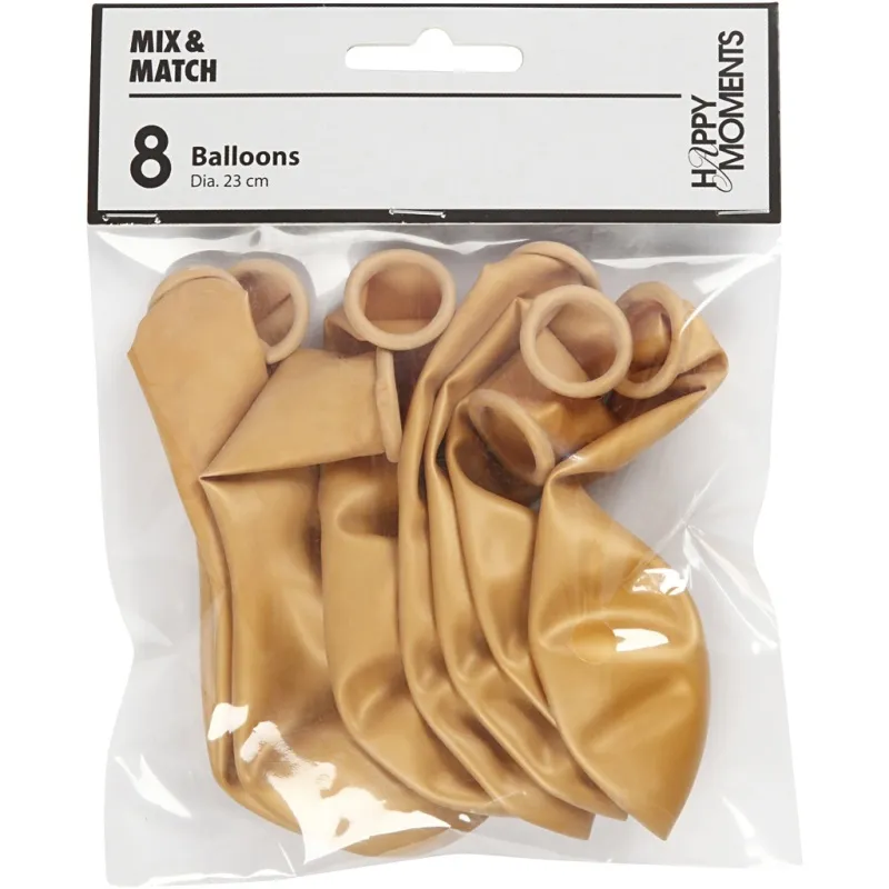 Ballons, D 23 cm, rund, Gold, 8 Stk/ 1 Pck