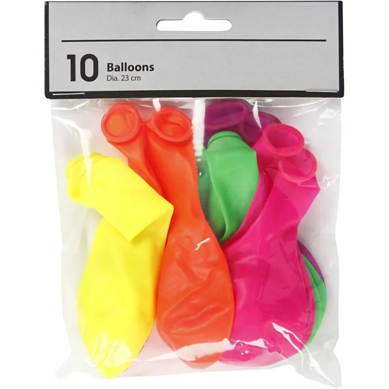 Ballons, D 23 cm, rund, Neonfarben, 10 Stk/ 1 Pck