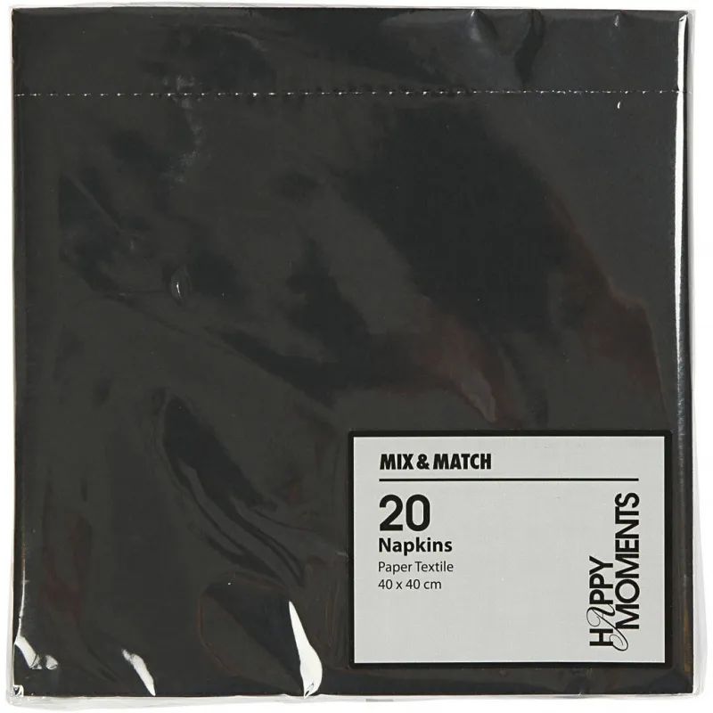 Servietten, Größe 40x40 cm, 60 g, Schwarz, 20 Stk/ 1 Pck