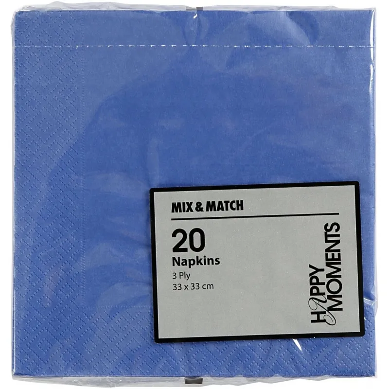 Servietten, weißer Rückseite, Größe 33x33 cm, Hellblau, 20 Stk/ 1 Pck