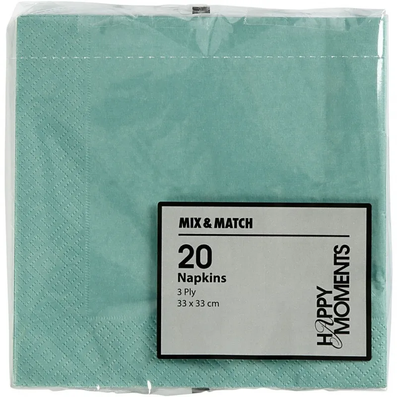 Servietten, weißer Rückseite, Größe 33x33 cm, Helltürkis, 20 Stk/ 1 Pck