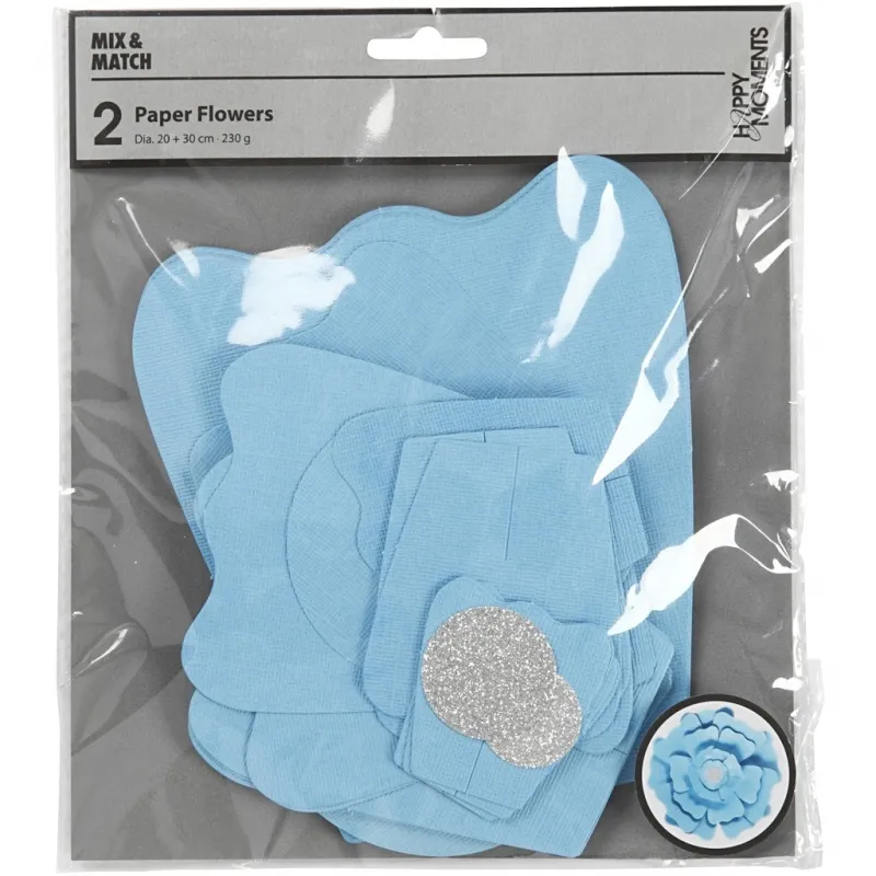 Papierblumen, D 15+25 cm, 230 g, Hellblau, 2 Stk/ 1 Pck