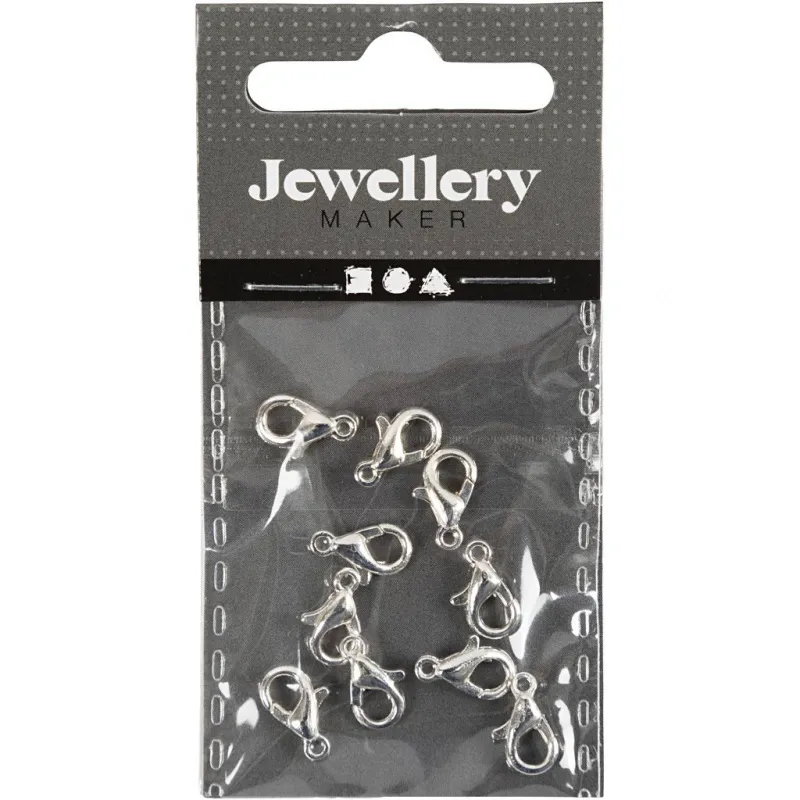 Karabinerhaken, L 10 mm, Versilbert, 10 Stk/ 1 Pck