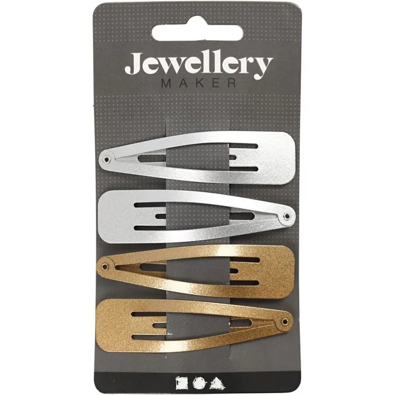 Haarspange, L 66 mm, B 17 mm, Gold, Silber, 4 Stk/ 1 Pck