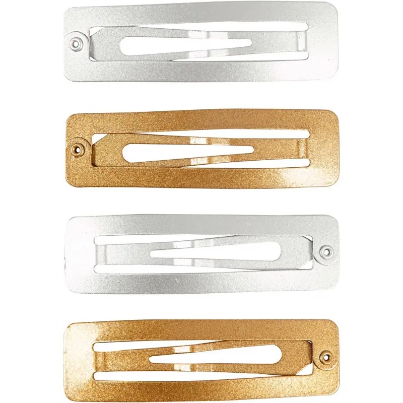 Haarspange, L 58 mm, B 16 mm, Gold, Silber, 4 Stk/ 1 Pck