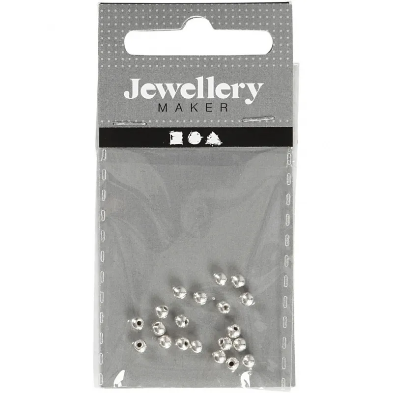 Endkugeln für Memory-Draht, D 3 mm, Lochgröße 1 mm, Versilbert, 20 Stk/ 1 Pck