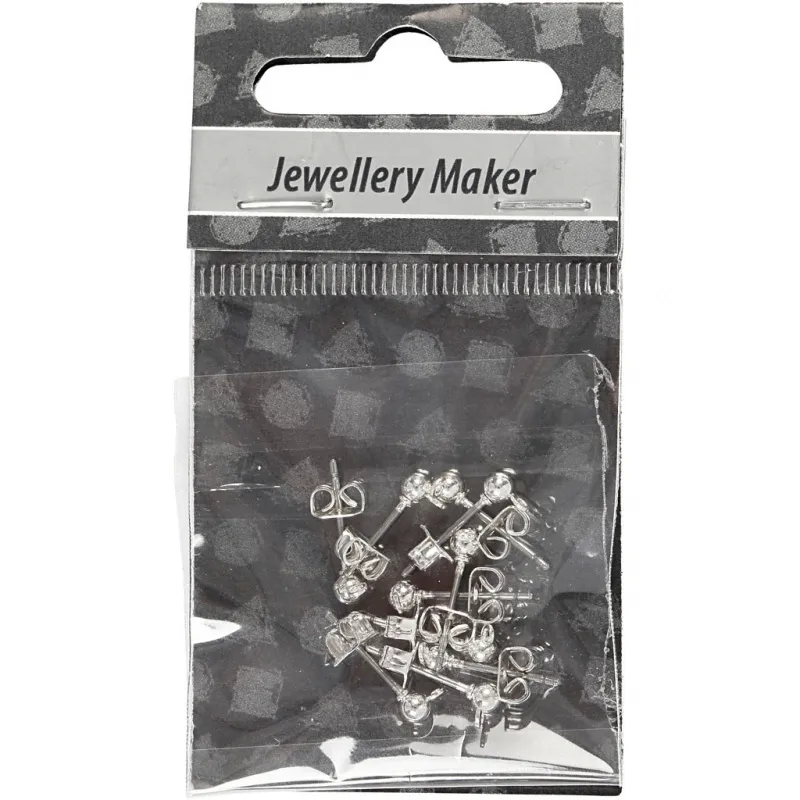 Ohrstecker-Stift, L 13 mm, D 3,8 mm, Lochgröße 0,8 mm, Versilbert, 10 Stk/ 1 Pck