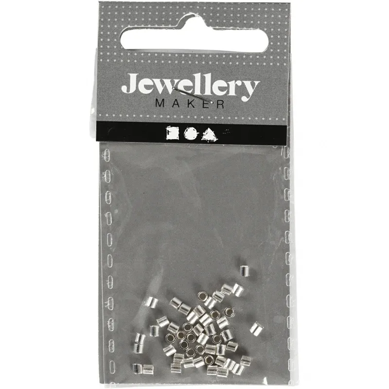 Quetschperlen, D 2 mm, Silber, 50 Stk/ 1 Pck