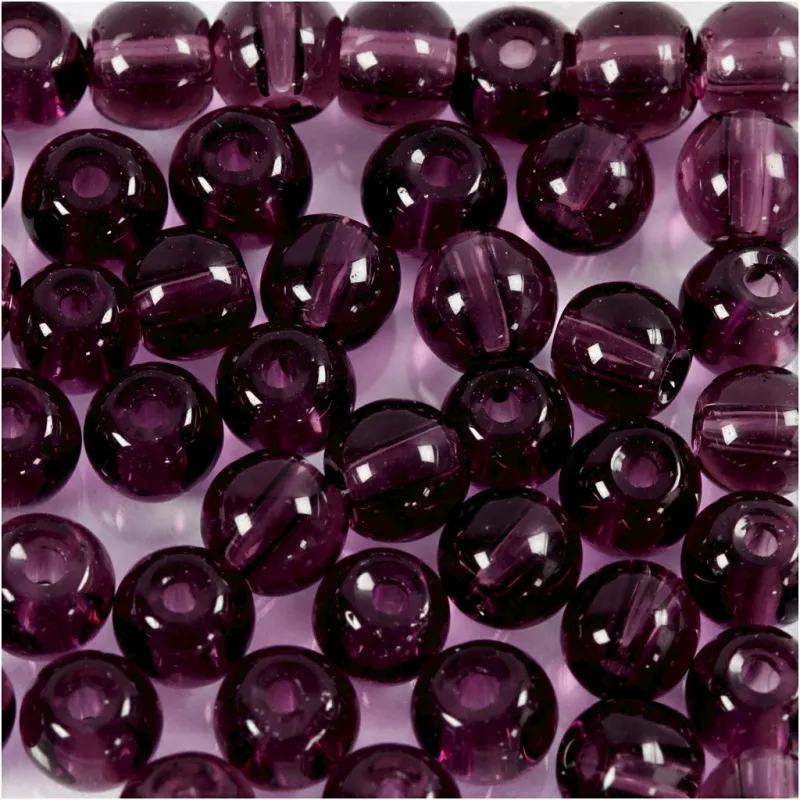 Glasperlen, D 4 mm, Lochgröße 1 mm, Flieder, 45 Stk/ 1 Pck