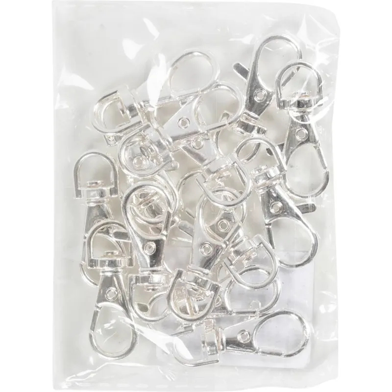 Karabinerverschluss mit Drehgelenk, H 3,7 cm, B 1,4 cm, D 37 mm, Versilbert, 15 Stk/ 1 Pck