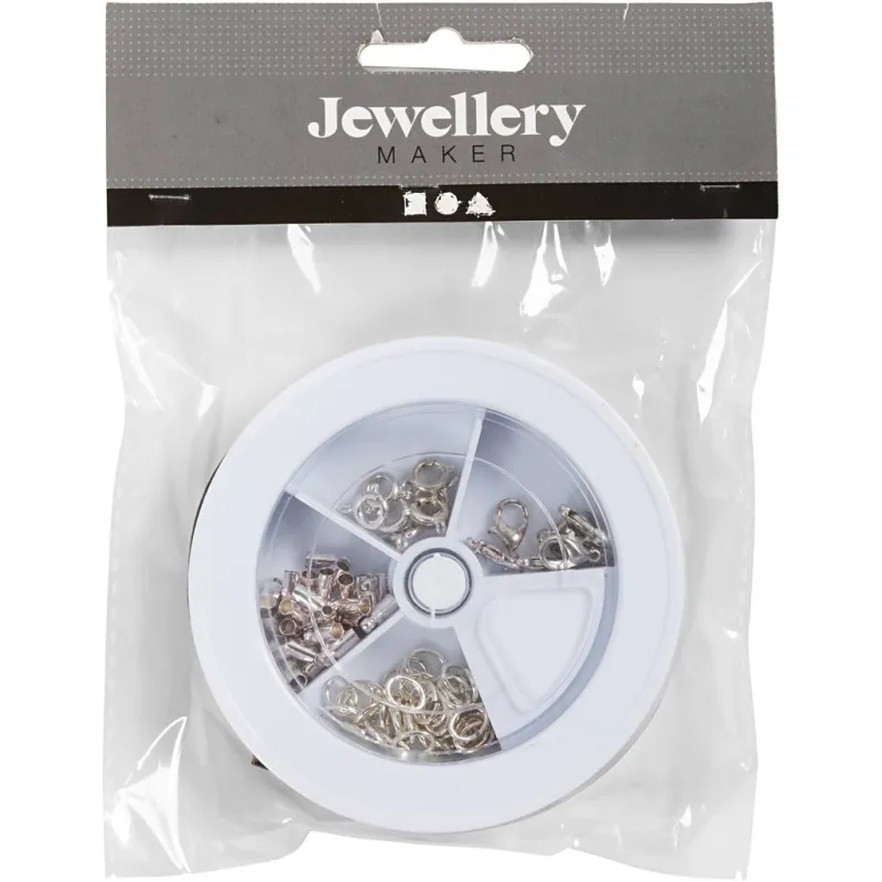 Starterset Schmuck, Lederbänder, Schwarz, Versilbert, 1 Set