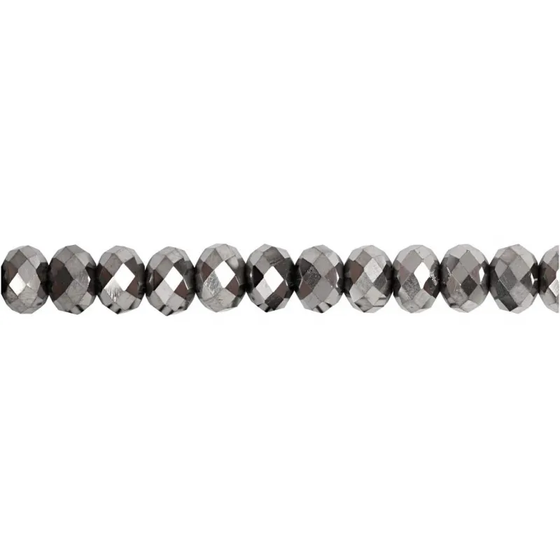 Glasschliffperlen, Größe 5x6 mm, Lochgröße 1 mm, Grau metallic, 100 Stk/ 1 Pck