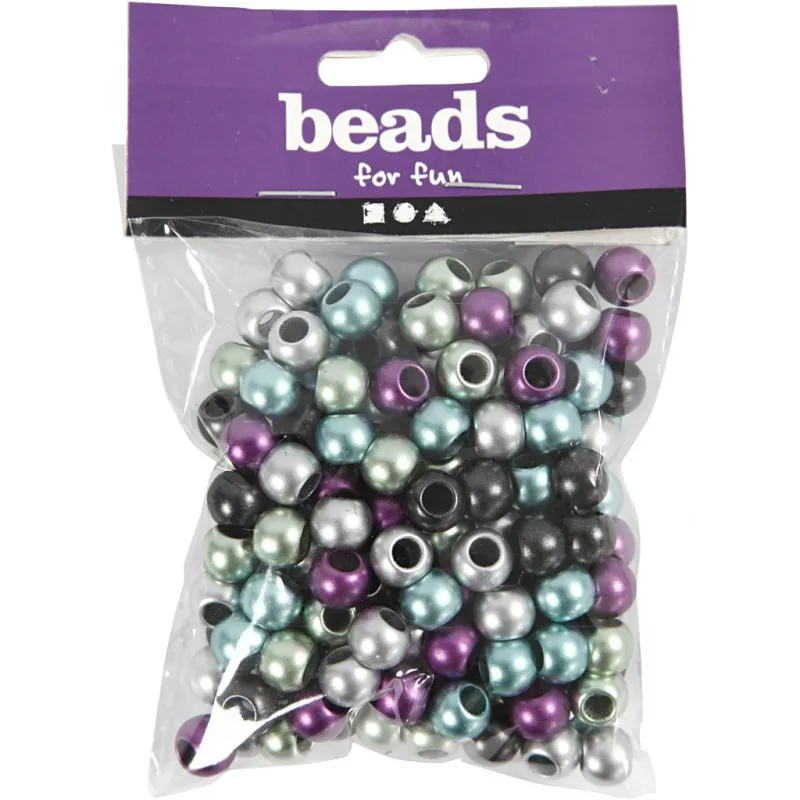 Pony-Perlen, D 10 mm, Lochgröße 4 mm, ca. 145 Stk, Metallic-Farben, 60 g, 125 ml/ 1 Pck