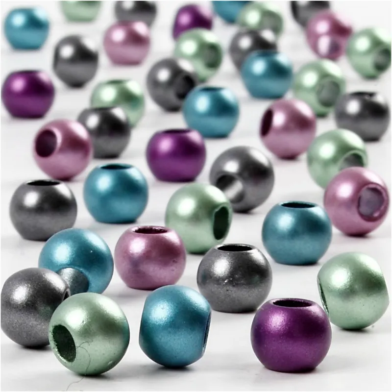 Pony-Perlen, D 10 mm, Lochgröße 4 mm, ca. 145 Stk, Metallic-Farben, 60 g, 125 ml/ 1 Pck