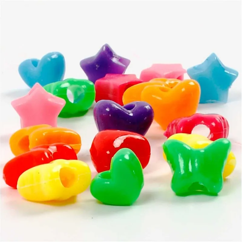 Kunststoffperlen-Mix Figuren, D 10 mm, Lochgröße 3,5 mm, ca. 1530 Stk, Sortierte Farben, 400 g, 700 ml/ 1 Dose