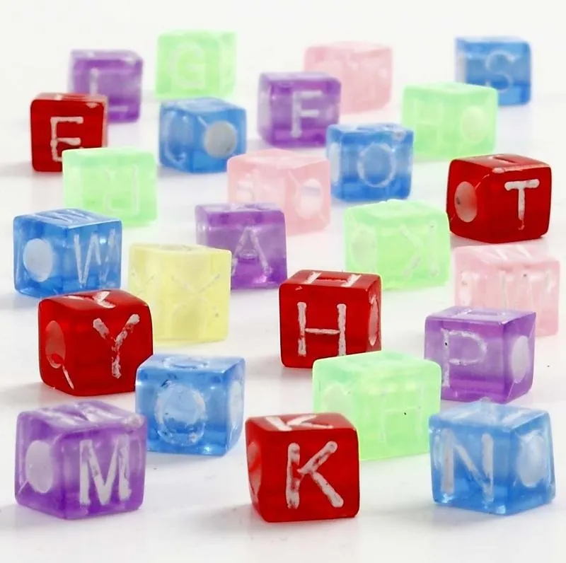 Buchstabenperlen, Größe 7x7x7 mm, Lochgröße 3 mm, ca. 1950 Stk, Sortierte Farben, 450 g, 700 ml/ 1 Dose