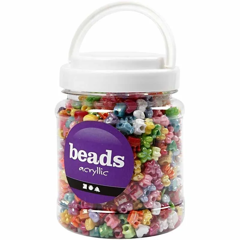 Kunststoffperlen-Mix Figuren, D 10 mm, Lochgröße 3 mm, ca. 1100 Stk, Sortierte Farben, 380 g, 700 ml/ 1 Dose