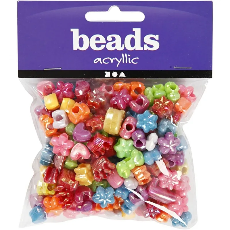Kunststoffperlen-Mix Figuren, D 10 mm, Lochgröße 3 mm, ca. 190 Stk, 65 g, 125 ml/ 1 Pck