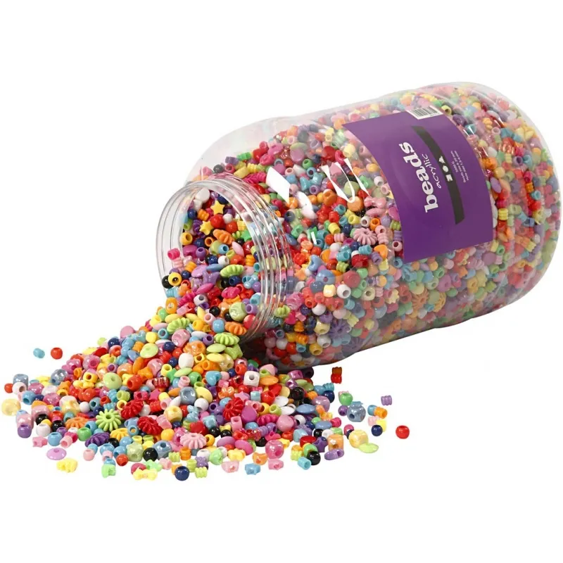Kunststoffperlen, Größe 6-20 mm, Lochgröße 1,5-6 mm, ca. 8100 Stk, 3000 g, 5700 ml/ 1 Eimer