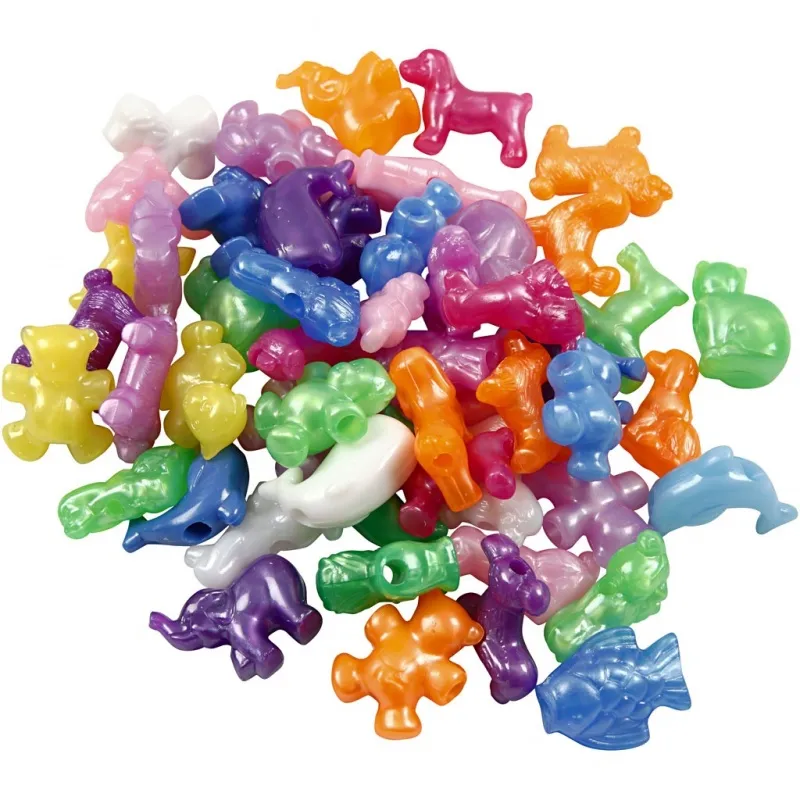 Kunststoffperlen-Mix Figuren, Größe 25 mm, Lochgröße 4 mm, ca. 220 Stk, Perlmuttfarben, 700 ml/ 1 Dose