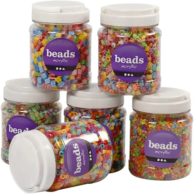 Perlen-Mix, Größe 7-10 mm, Lochgröße 2-4 mm, ca. 2400 g, Sortierte Farben, 6x700 ml/ 1 Pck
