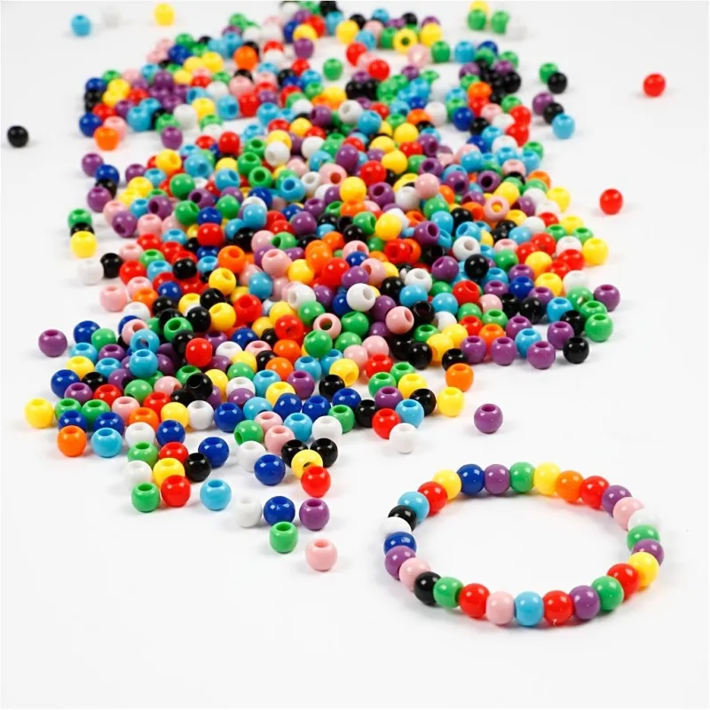 Pony-Perlen, D 6 mm, Lochgröße 3 mm, ca. 3830 Stk, Sortierte Farben, 425 g, 700 ml/ 1 Dose
