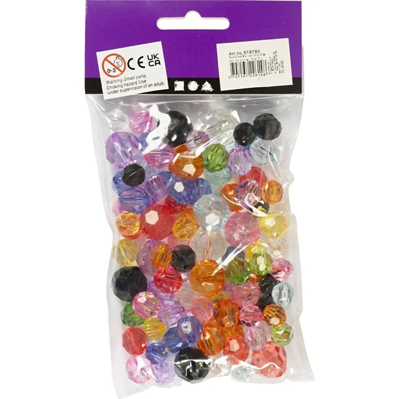Facettenperlen, Größe 10-12-16 mm, Lochgröße 1-2,5 mm, Sortierte Farben, 75 g, 100 Stk/ 1 Pck