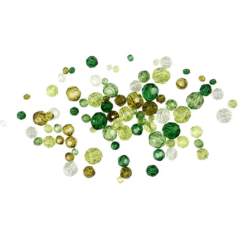 Facettenperlen, Größe 4-12 mm, Lochgröße 1-2,5 mm, ca. 170 Stk, Grün mit Glitter, 45 g/ 1 Pck