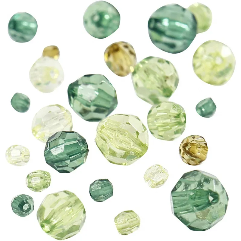 Facettenperlen, Größe 4-12 mm, Lochgröße 1-2,5 mm, ca. 170 Stk, Grün mit Glitter, 45 g/ 1 Pck